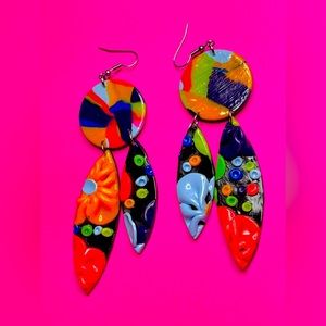 Hand Made Multi-Colored Floral Dangled Earrings